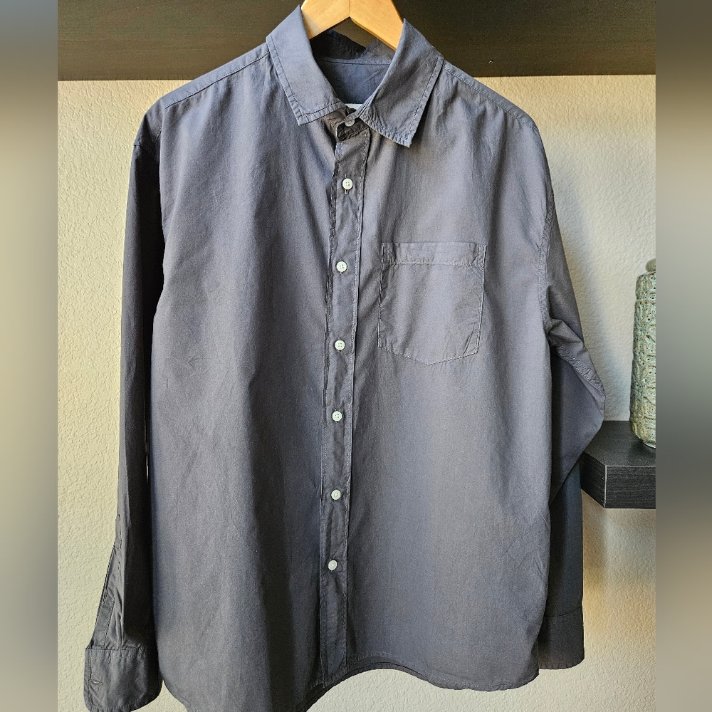 American Eagle Easy Fit Charcoal Button-Up Shirt Med
